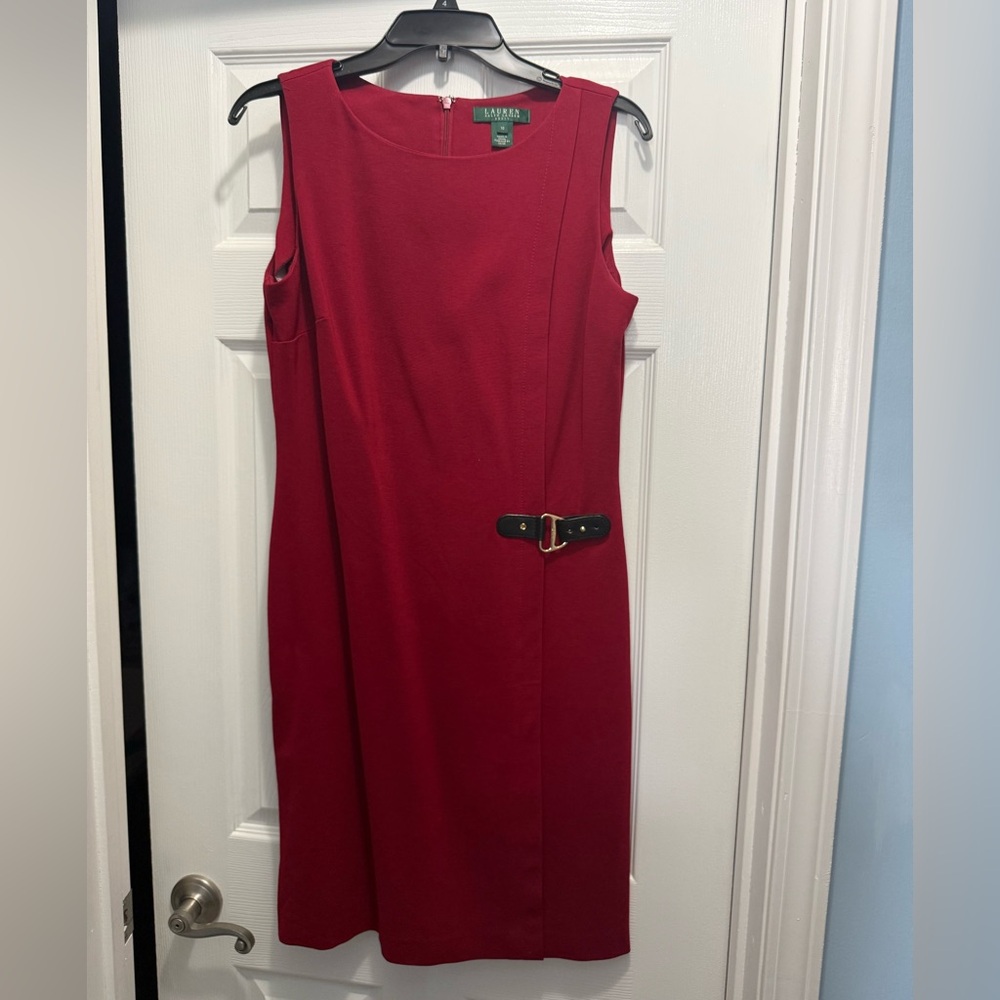 Lauren Ralph Lauren Red Midi Dress with Belt Detail